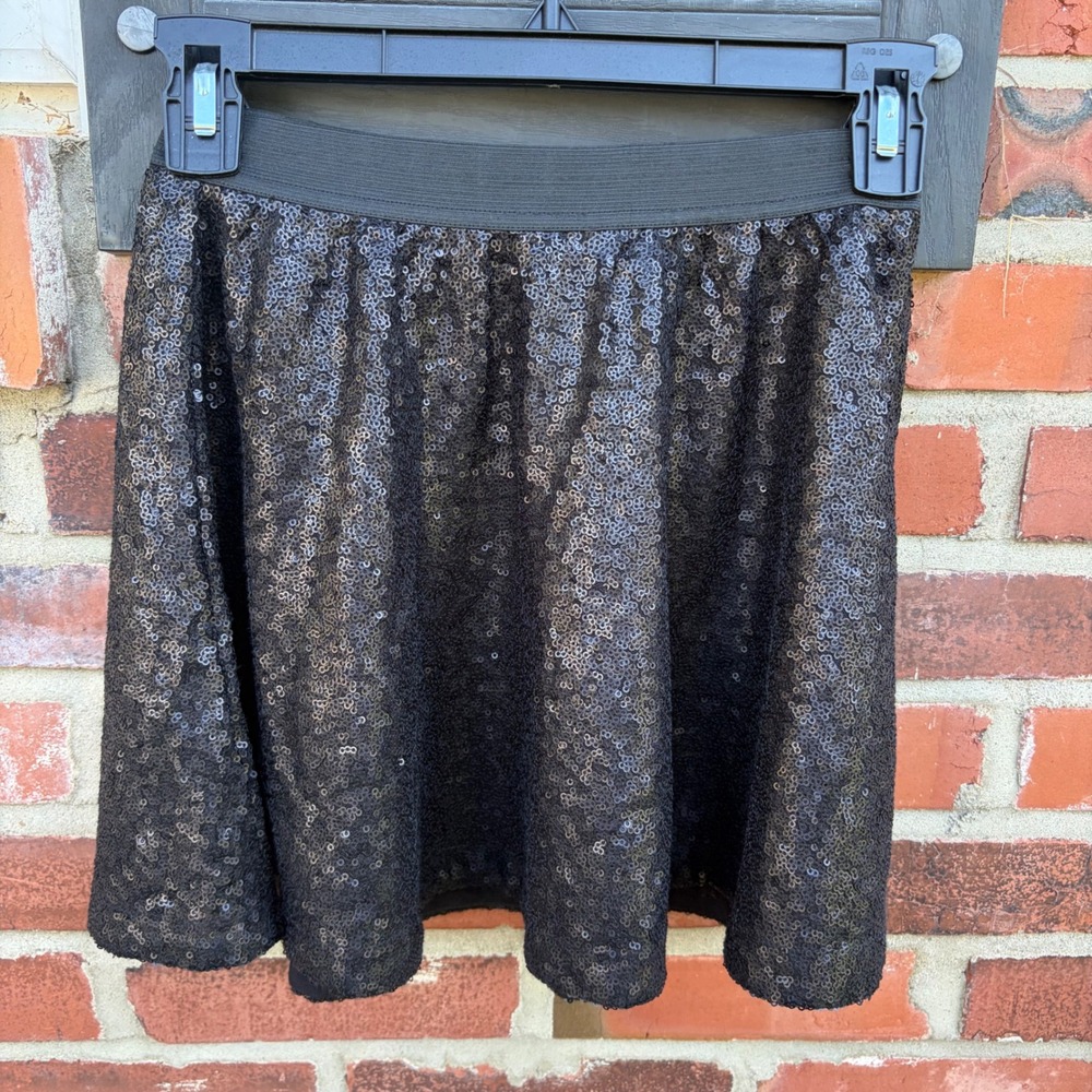 GapKids Girls Black Sequin Flippy Skirt Size L 10-11 Years Holiday Party 933555